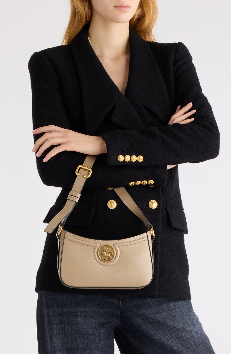 Chloé Mini Horse Medal Leather Shoulder Bag, Alternate, color, Boyish Brown