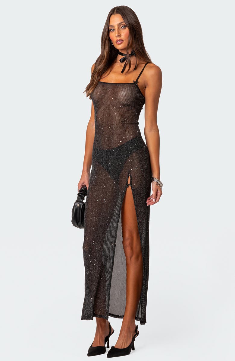 EDIKTED Sheer Sequin Maxi Dress, Alternate, color, 