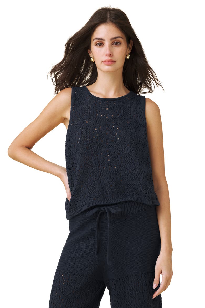 Open Stitch Sleeveless Top, Alternate, color, NAVY BLUE