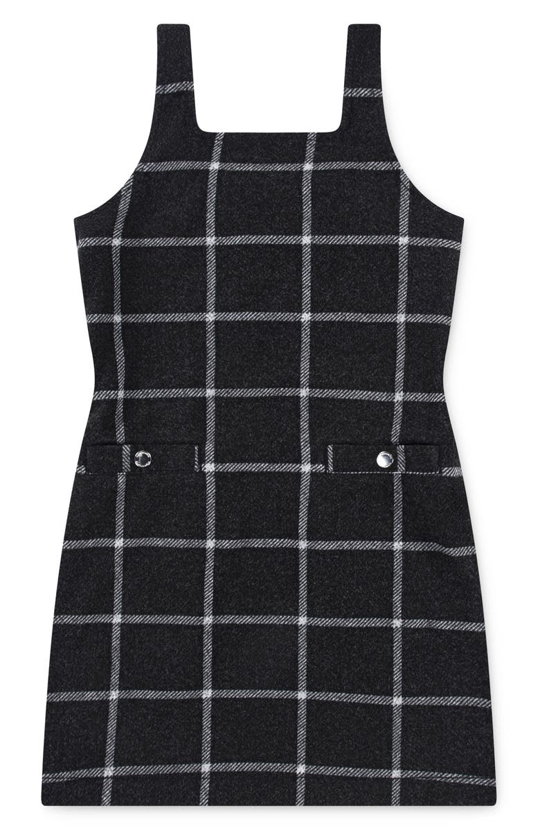 abercrombie kids Kids' Grid Check Pinafore Dress, Main, color, Anthracite