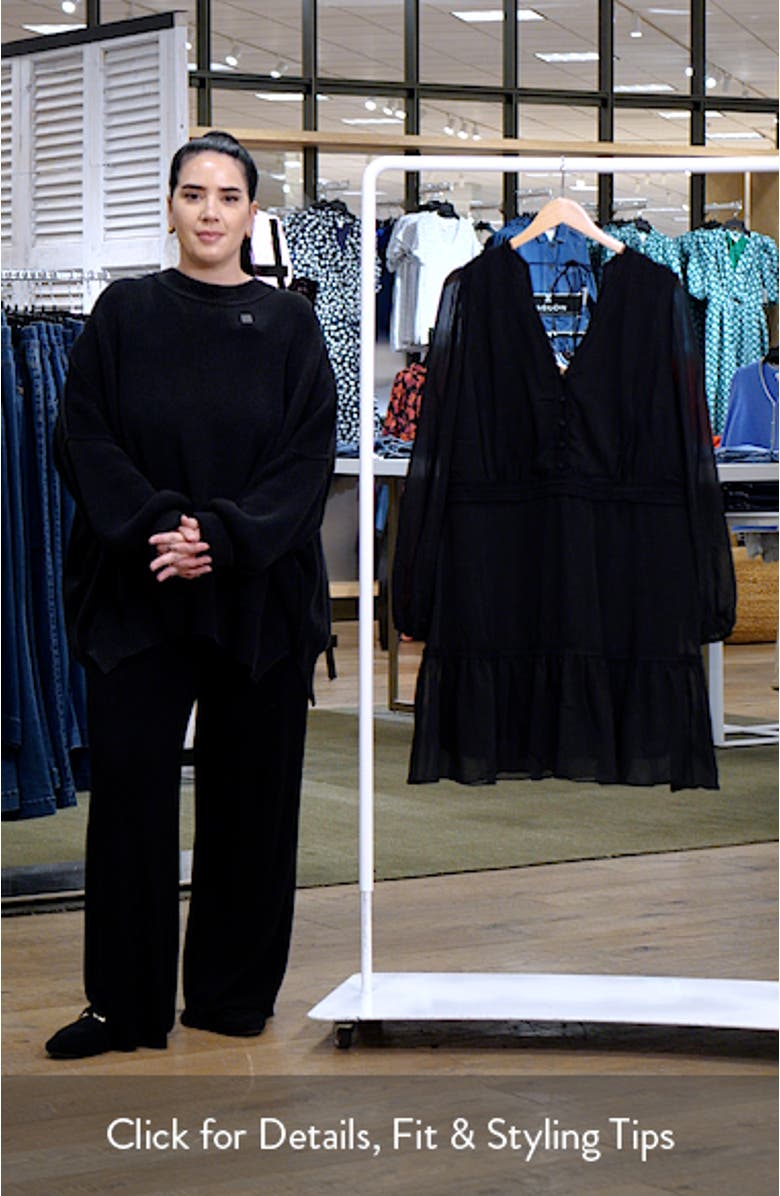 Navy Embroidered Sheer Balloon Sleeve Dress, sales video thumbnail