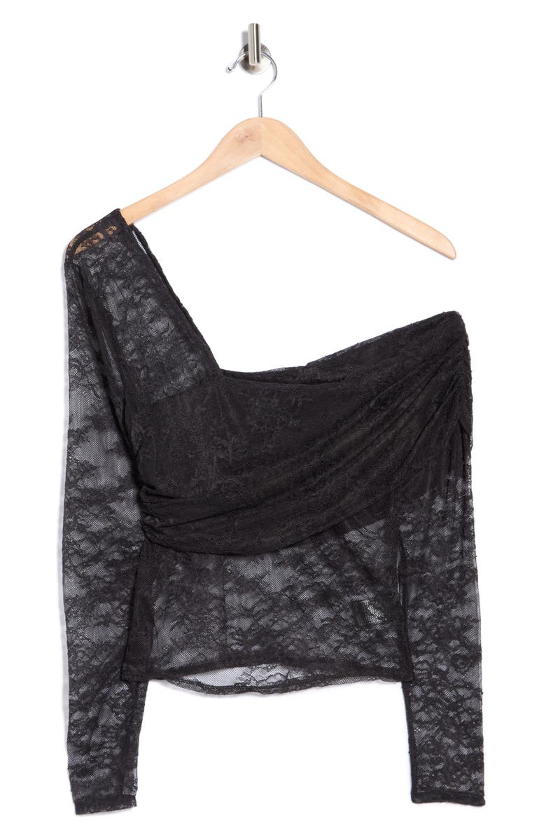 Steve Madden One Shoulder Lace Top, Main, color, Black Onyx