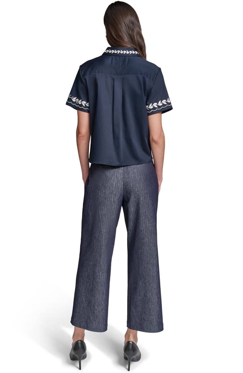 KARL LAGERFELD PARIS Embroidered Button-Up Shirt, Alternate, color, Midnight Navy