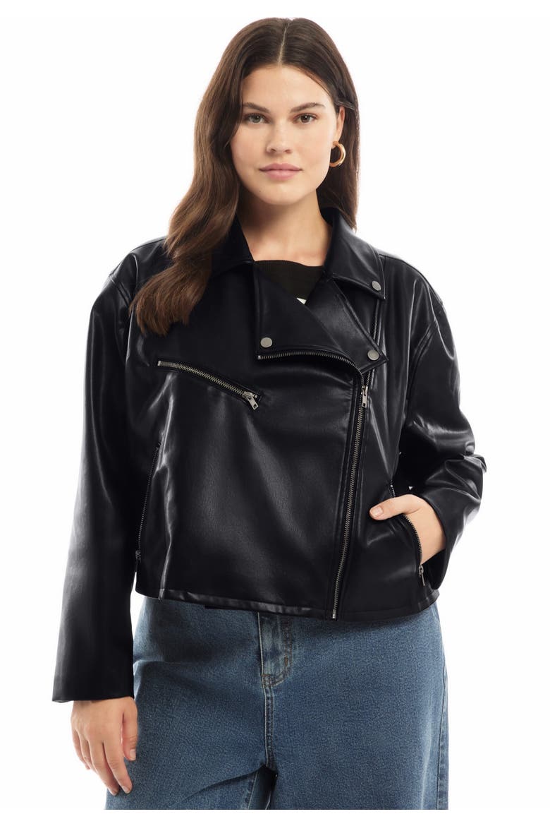 Cropped Faux Leather Moto Jacket, Alternate, color, BLACK ONYX
