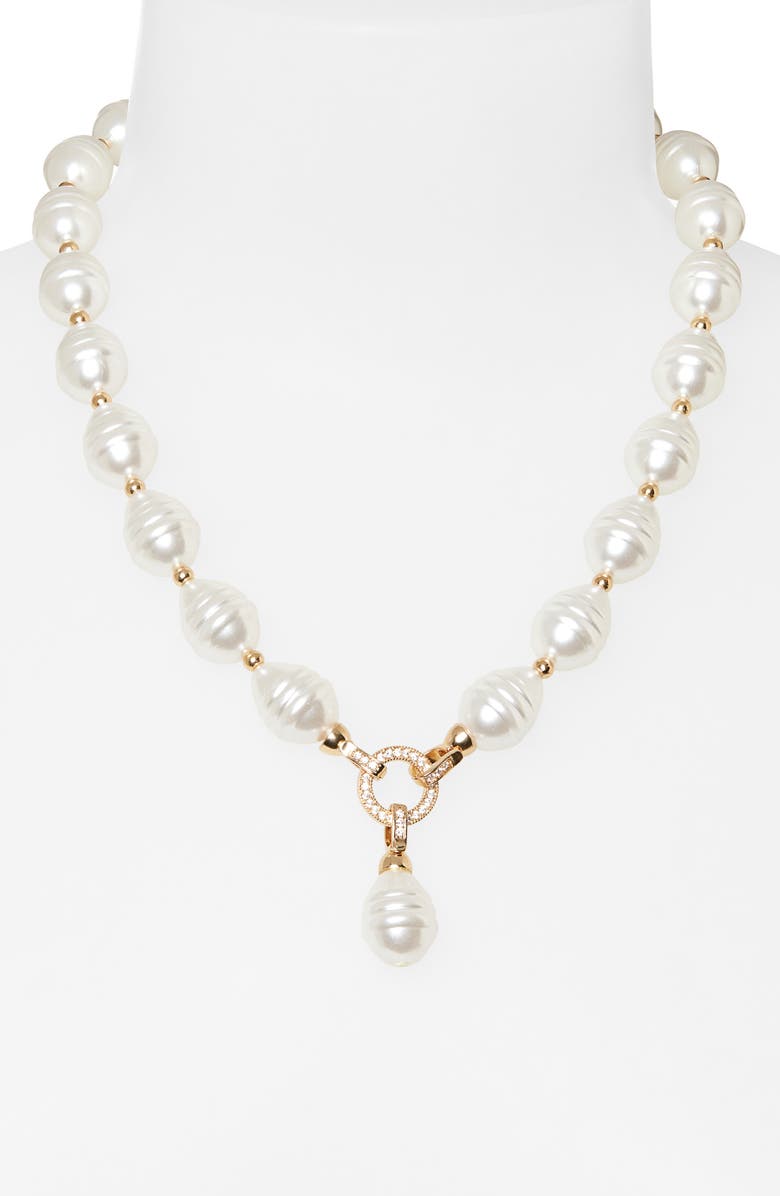 Tasha Faux Pearl Pendant Collar Necklace, Alternate, color, Gold Ivory