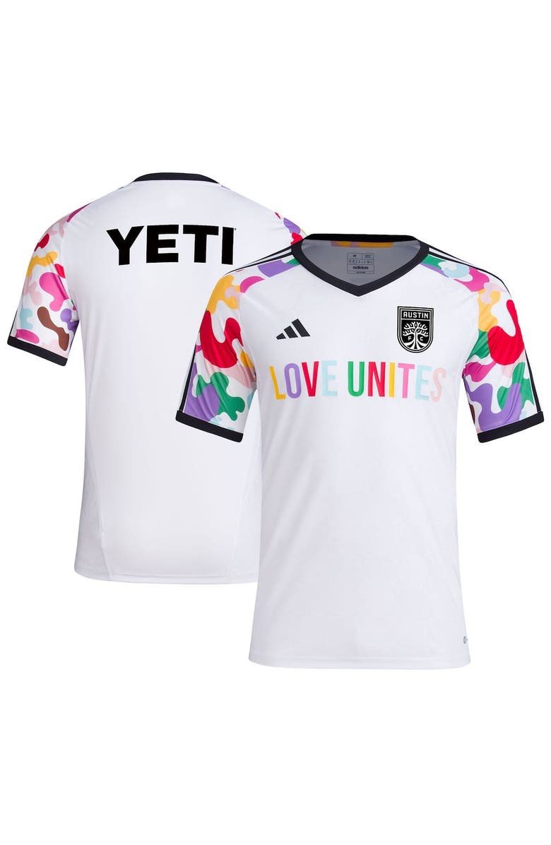 adidas Men's adidas White Austin FC 2023 Pride Pre-Match Top, Main, color, 