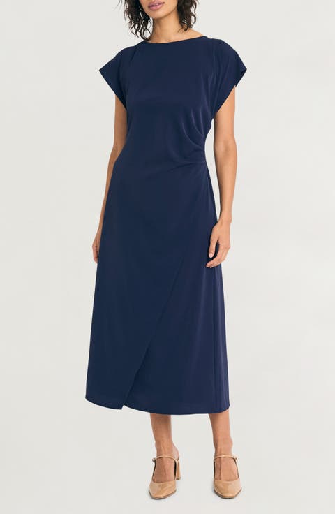 Dark blue linen maxi skirt woman's long skirt 0815#