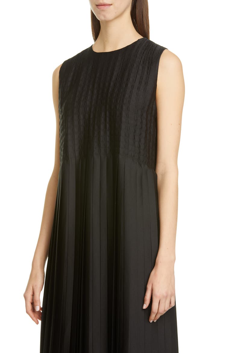 Kendrick Pleated Midi Shift Dress, Alternate, color, BLACK