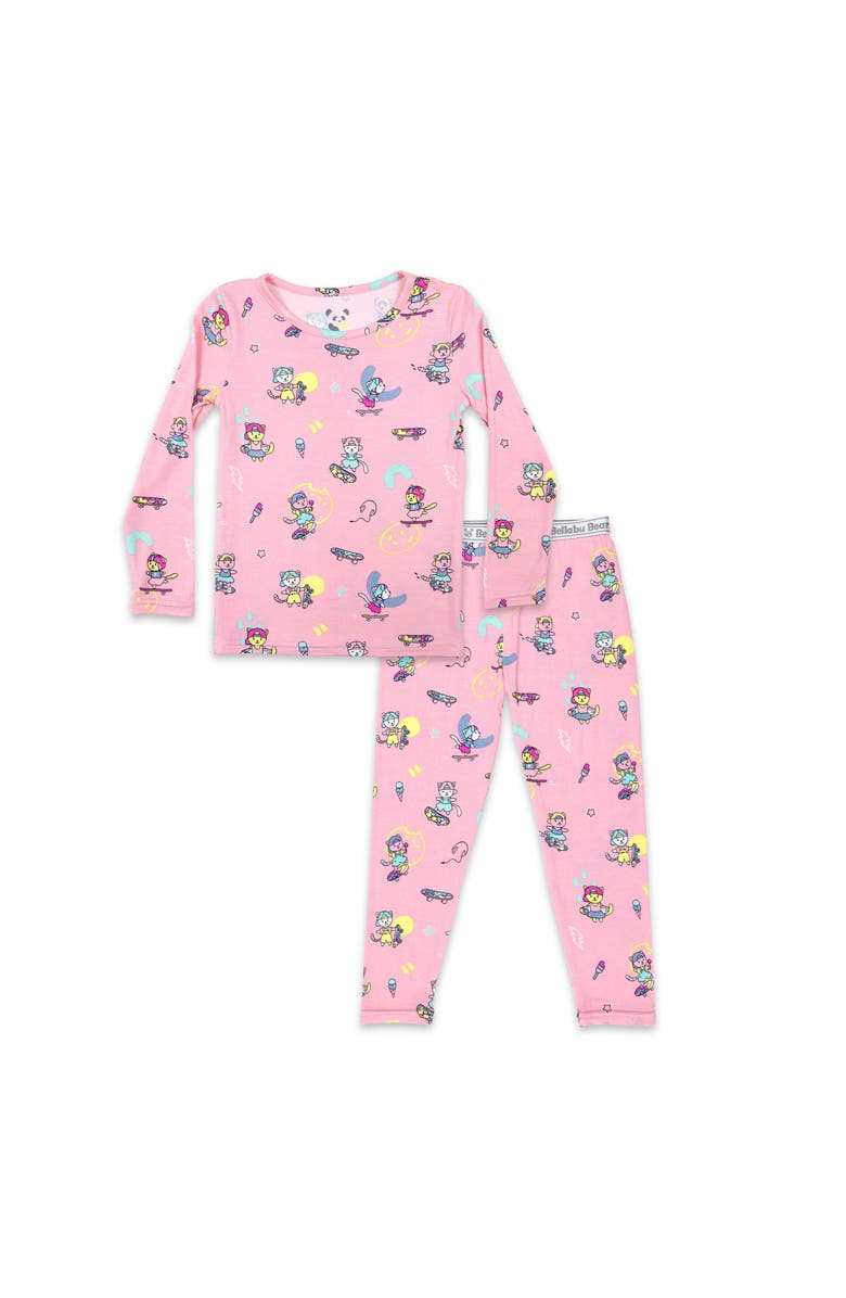 Bellabu Bear Kids' Skater Kitty Set of 2 Piece Pajamas, Main, color, Skater Kitty
