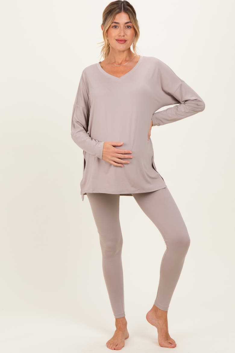 Brushed Knit Oversized Top and Legging Set, Alternate, color, Beige