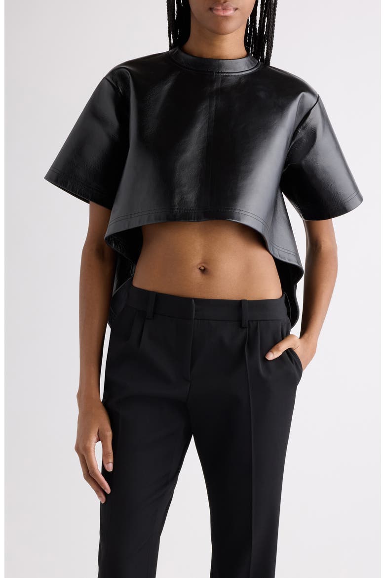 High-Low Leather T-Shirt, Main, color, 1000 BLACK