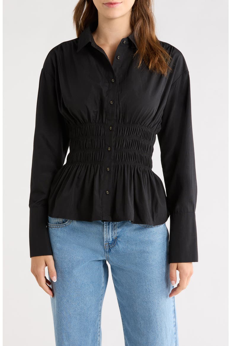As You Are Shirred Button-Up Shirt, Main, color, BLACK