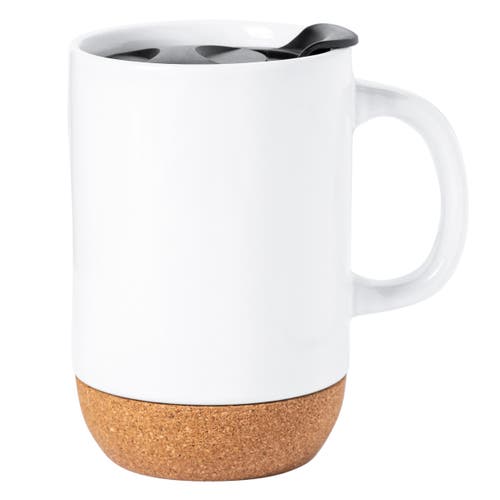 Gibson Home Modani 2 Piece 16.5 Ounce Stoneware Mug Set With Lid And Cork Base In White