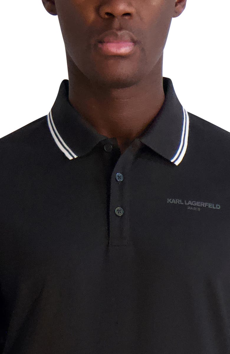 KARL LAGERFELD PARIS Stripe Tipped Stretch Cotton Polo, Alternate, color, Black