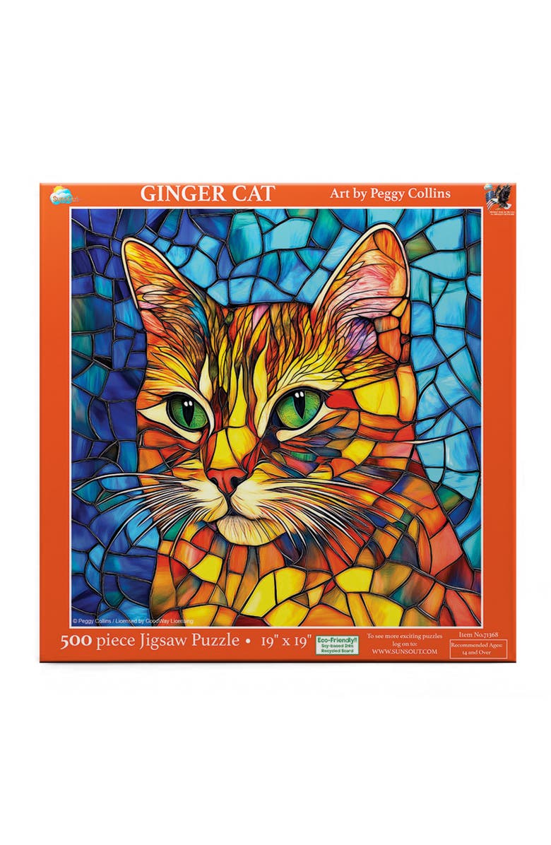 Sunsout Stained Glass Ginger Cat 500 piece Jigsaw Puzzle for Adults, Alternate, color, Multicolor