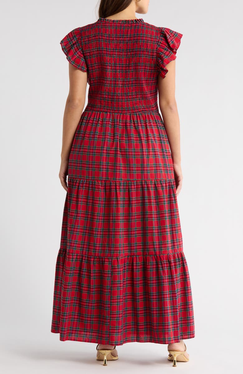 SUGARLIPS Arvada Plaid Sunfire Smocked Cotton Tiered Maxi Dress, Alternate, color,
