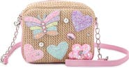 OMG Accessories Kids' Butterfly Appliqué Straw Crossbody Bag