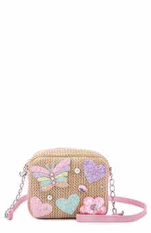 OMG Accessories Kids' Butterfly Appliqué Straw Crossbody Bag