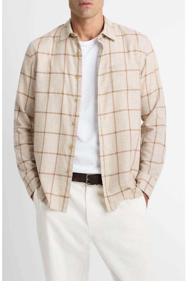 Rockery Plaid Button-Up Shirt, Main, color, HEATHER OATMEAL/ WALNUT