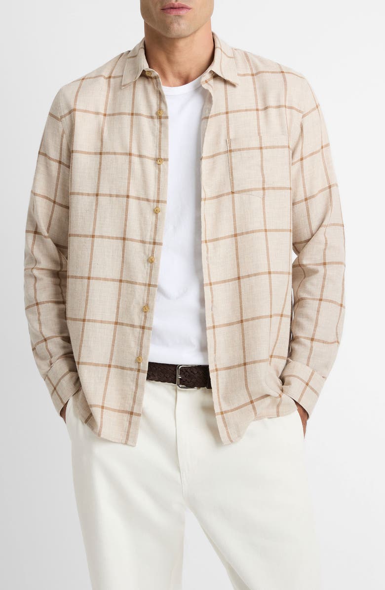 Vince Rockery Plaid Button-Up Shirt, Main, color, Heather Oatmeal/ Walnut