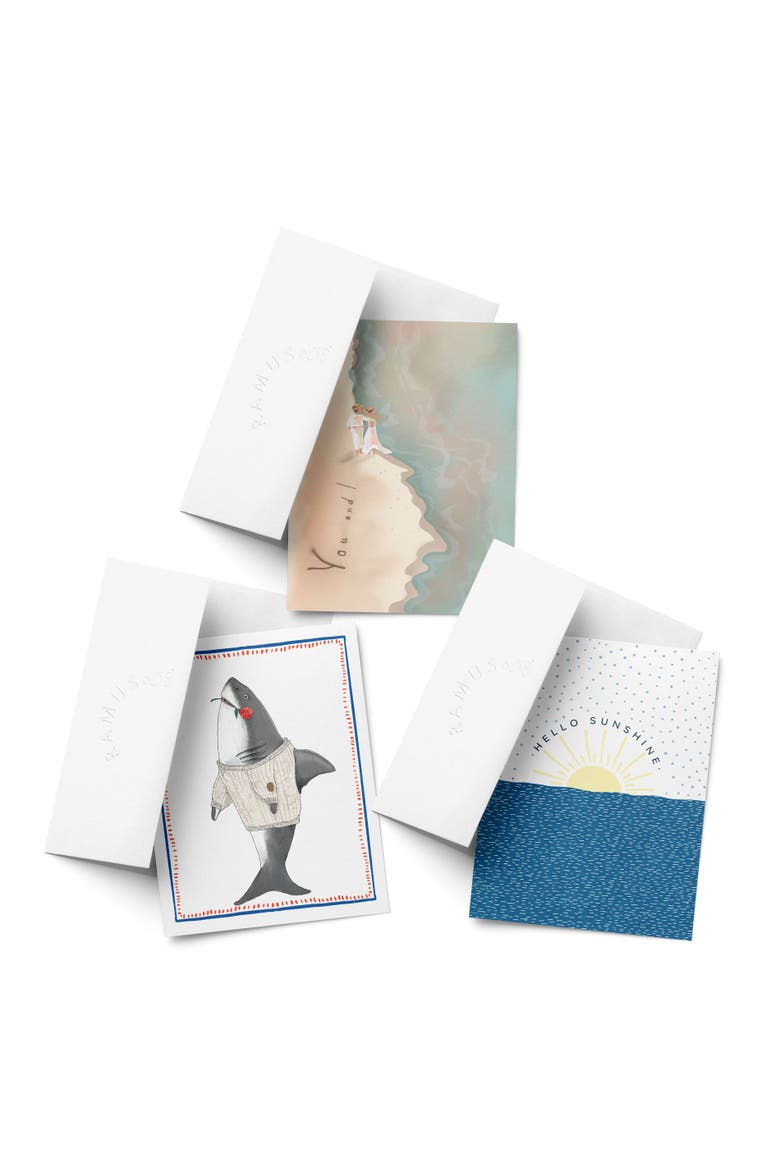 Love/Valentine's Assorted Greeting Card Pack (3ct) "Beach Walk, Sharky Love, Hello Sunshine", Main, color, Multi-Pack