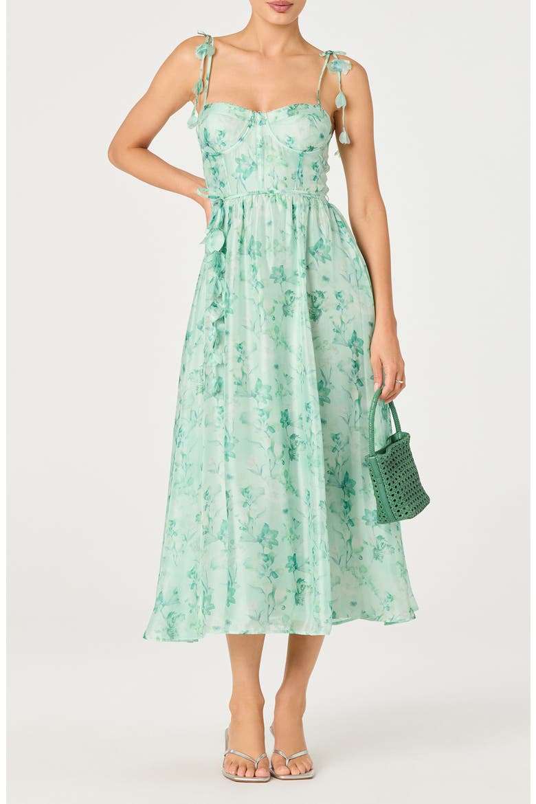 Halcyon Floral Print A-Line Dress, Main, color, GREEN FLORAL
