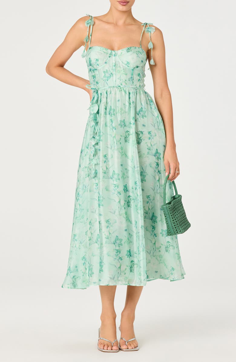 ASTR the Label Halcyon Floral Print A-Line Dress, Main, color, Green Floral