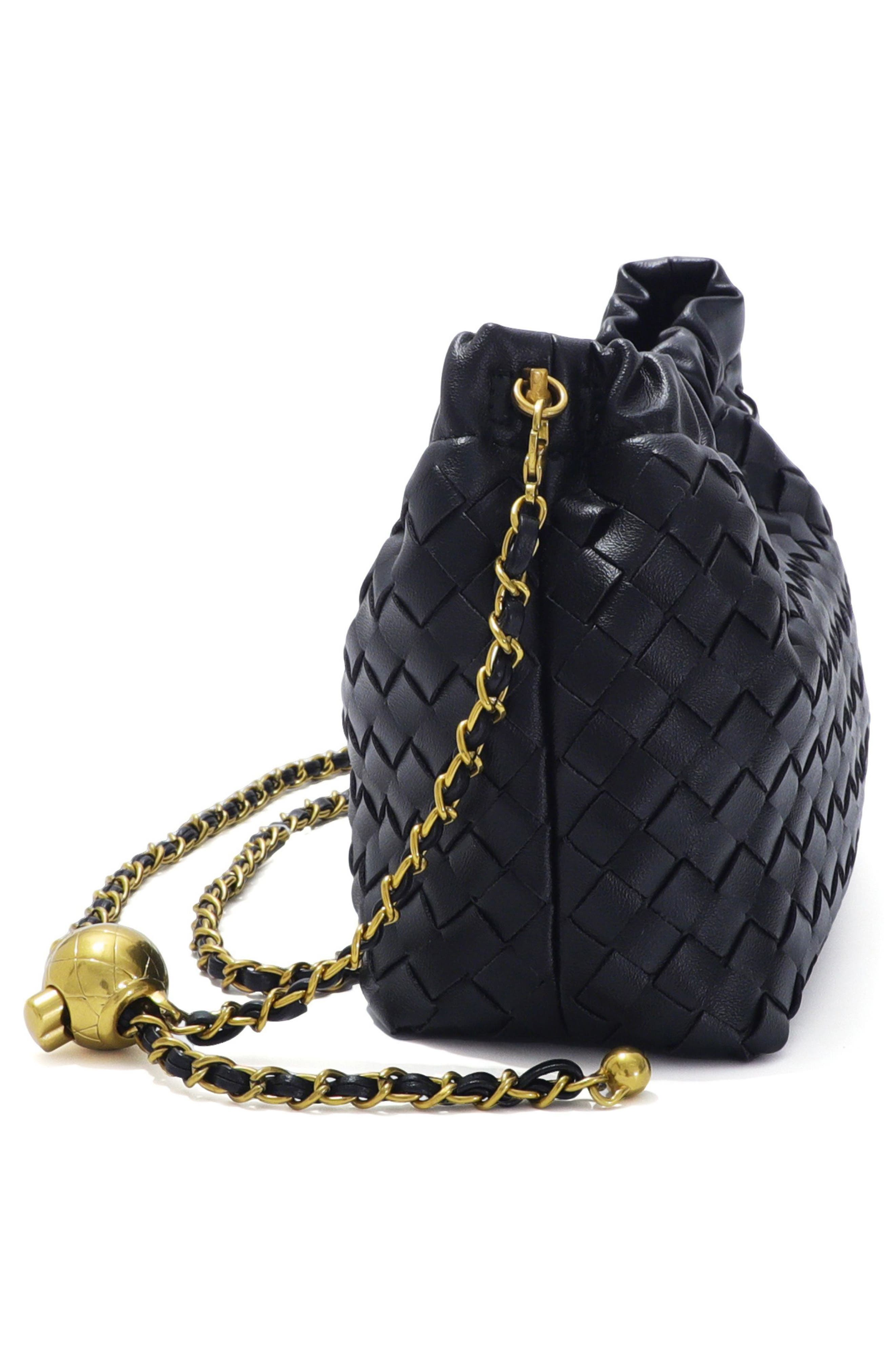 Woven Faux Leather Crossbody Bag, Alternate, color, BLACK