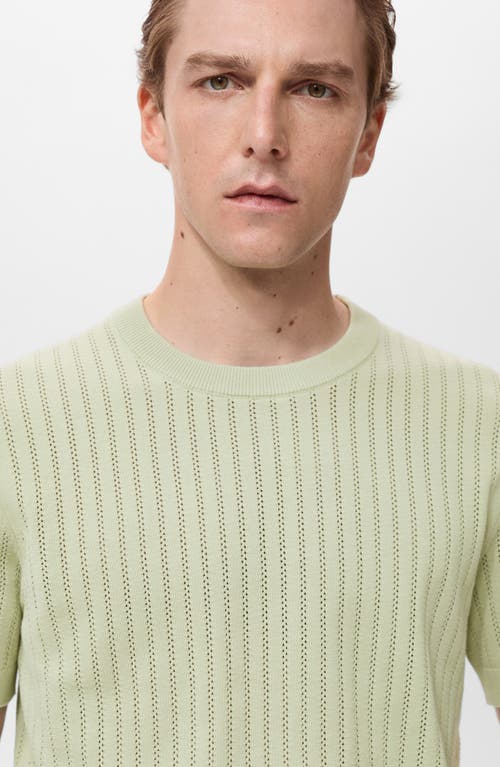 Mango Openwork Stripe Cotton Top In Green