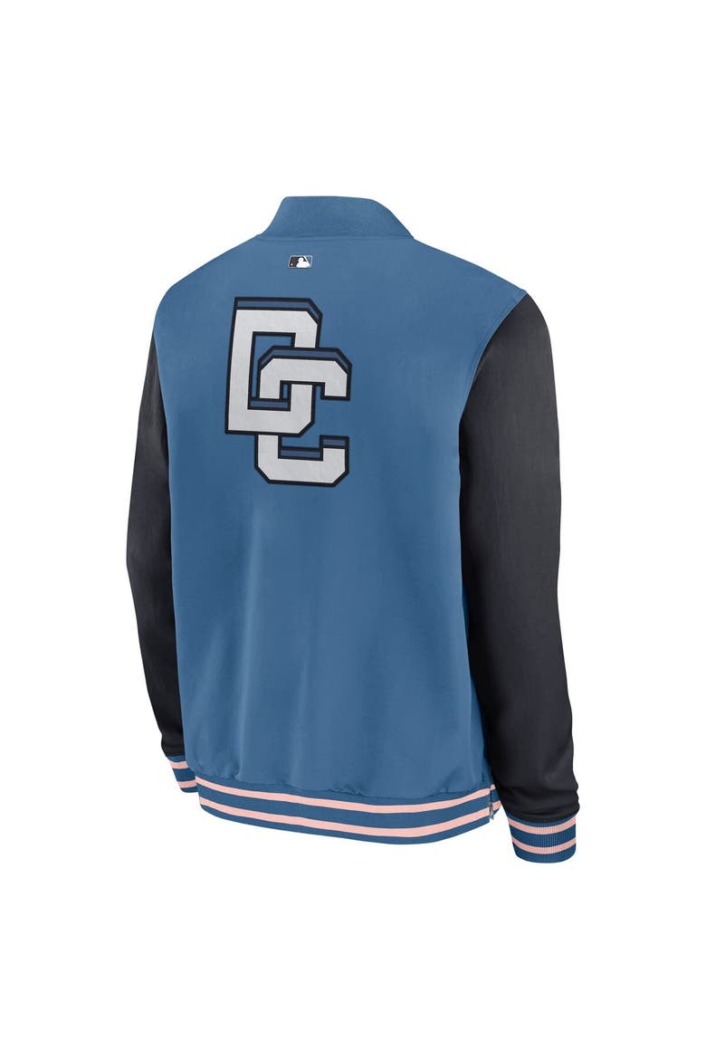 Men's Nike Blue Washington Nationals 2025 City Connect Authentic Collection Full-Zip Dugout Bomber Jacket, Alternate, color, Blue