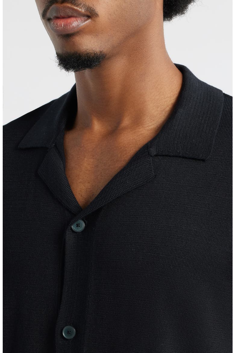 Camp Short Sleeve Button Up Sweater, Alternate, color, BLACK CAVIAR