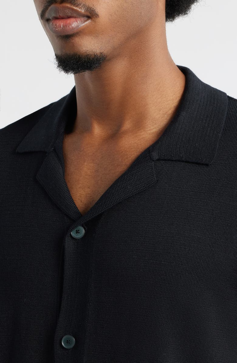 Open Edit Camp Short Sleeve Button Up Sweater, Alternate, color, Black Caviar