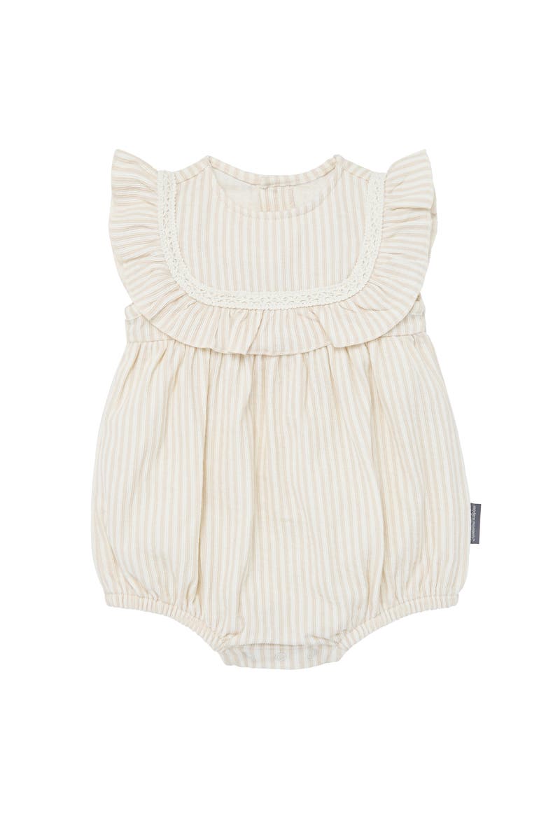 Ruffle Bubble Romper, Main, color, Taupe Stripe