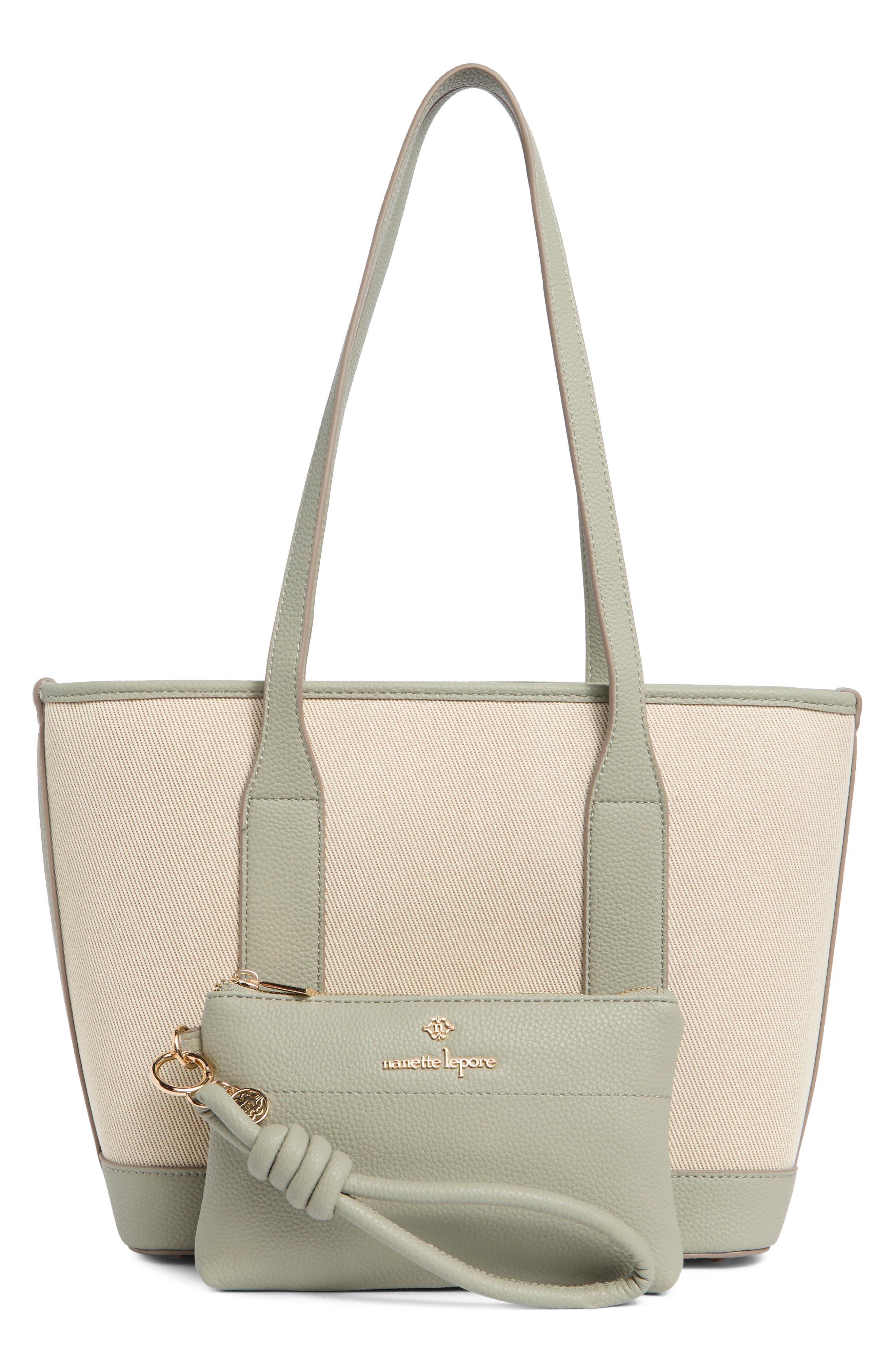 Nanette Lepore Sylas Tote Bag with Wristlet Pouch, Alternate, color, Natural - Clary Sage
