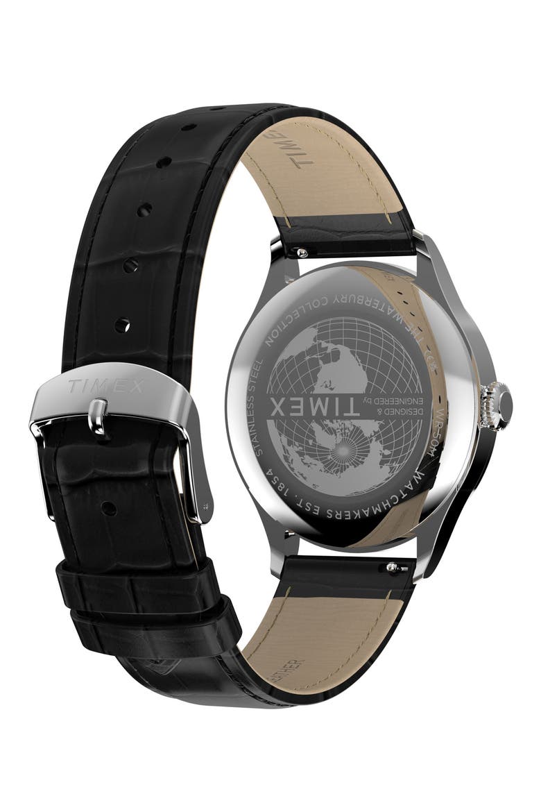 Waterbury Classic Leather Strap Watch, Alternate, color, BLACK