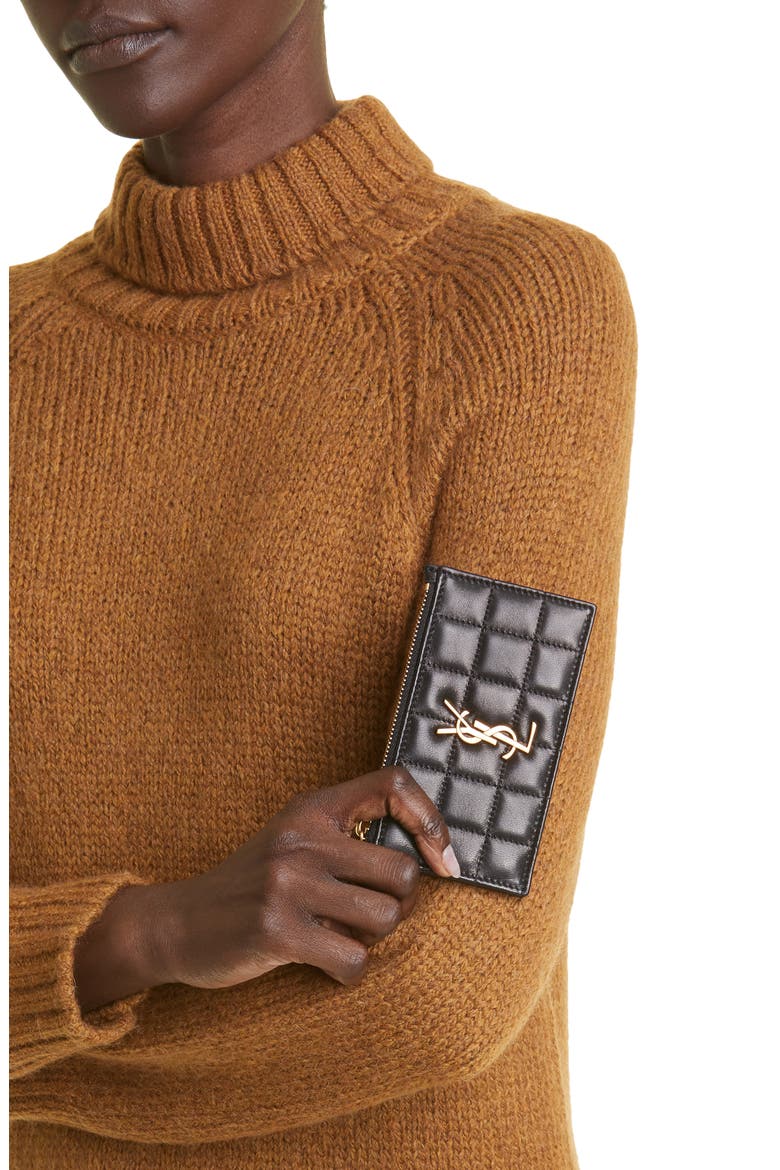 Gaby Quilted Zip Leather Card Case, Alternate, color, NOIR