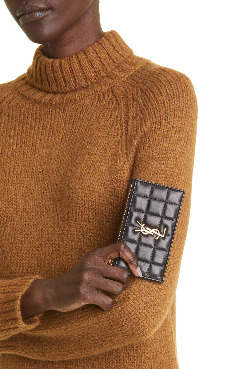 Saint Laurent Gaby Quilted Zip Leather Card Case, Alternate, color, 
