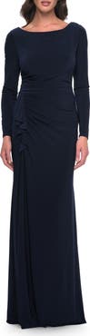 La Femme Chic Jersey Long Dress with Ruffle Detail Skirt