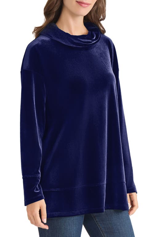 Jones New York Velour Cowl Neck Tunic In Blue