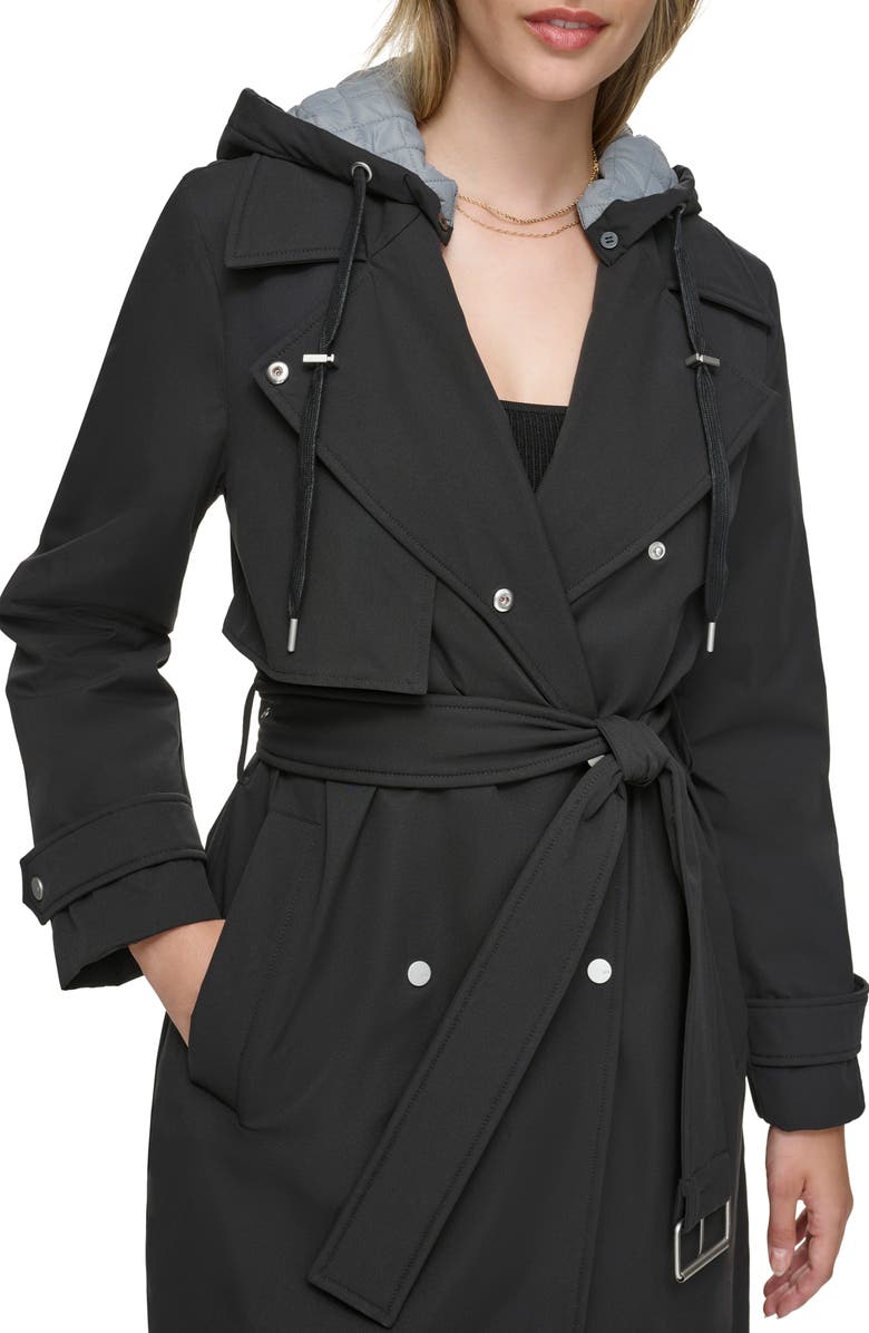 Andrew Marc Water Resistant Belted Trench Coat, Alternate, color, Black