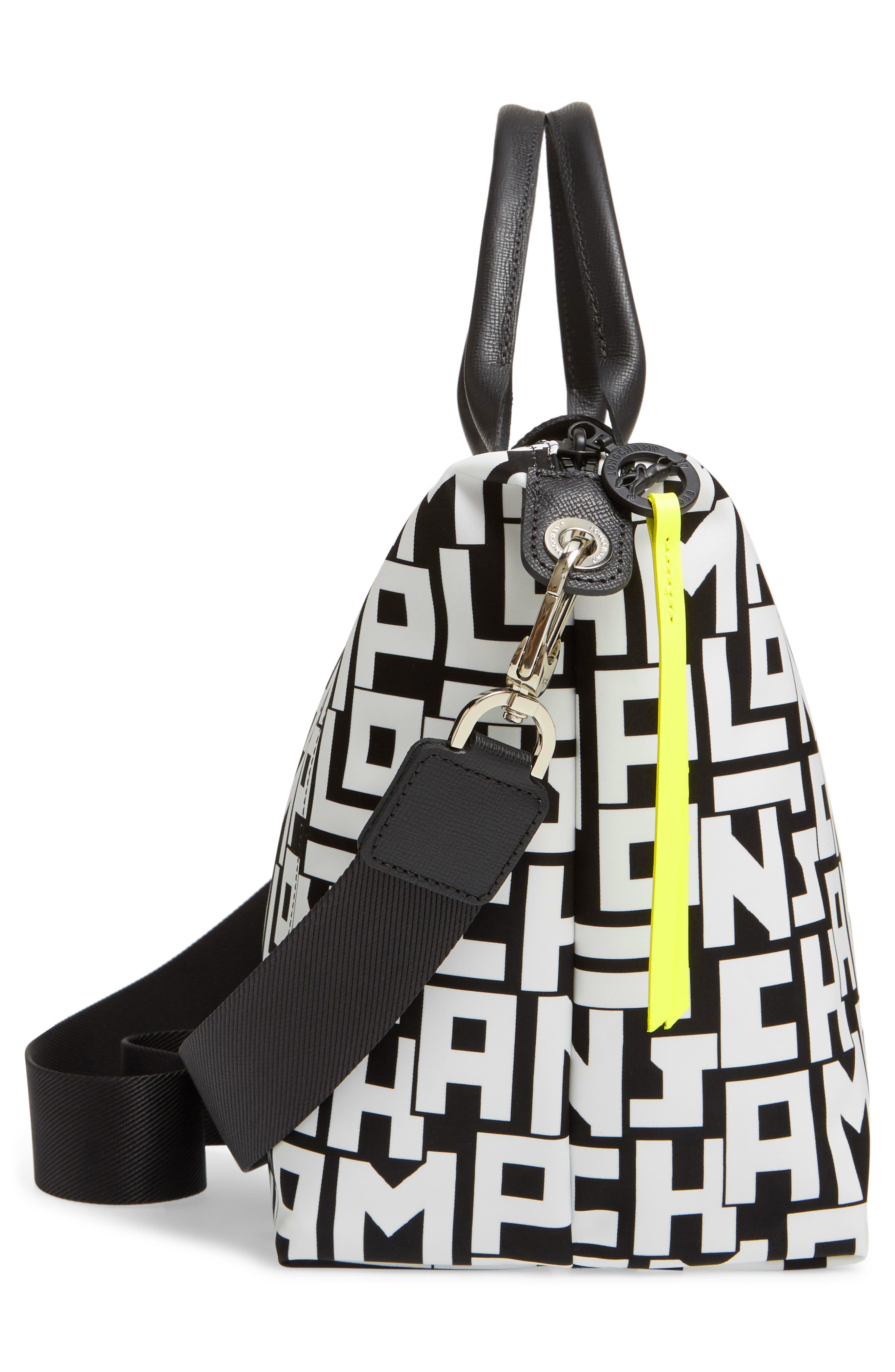 Medium Le Pliage Logo Nylon Tote, Alternate, color, BLACK/ WHITE