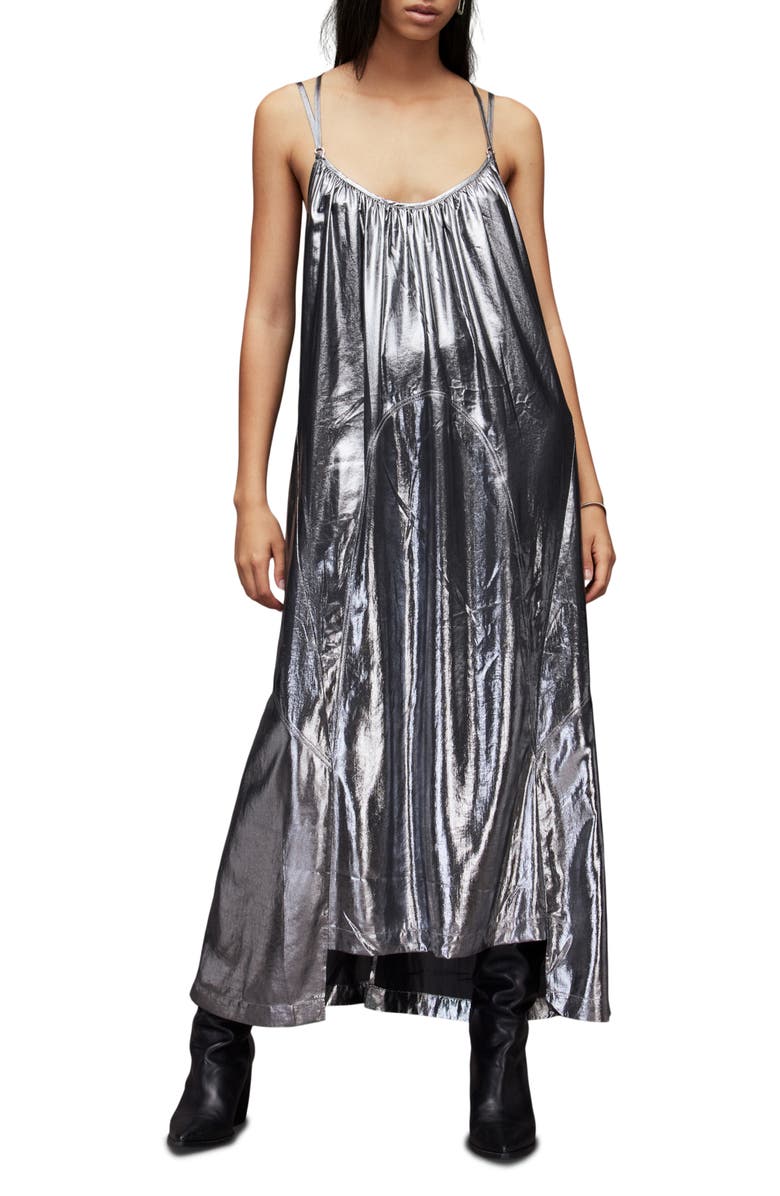 AllSaints Areena Strappy Metallic Maxi Dress, Main, color, 