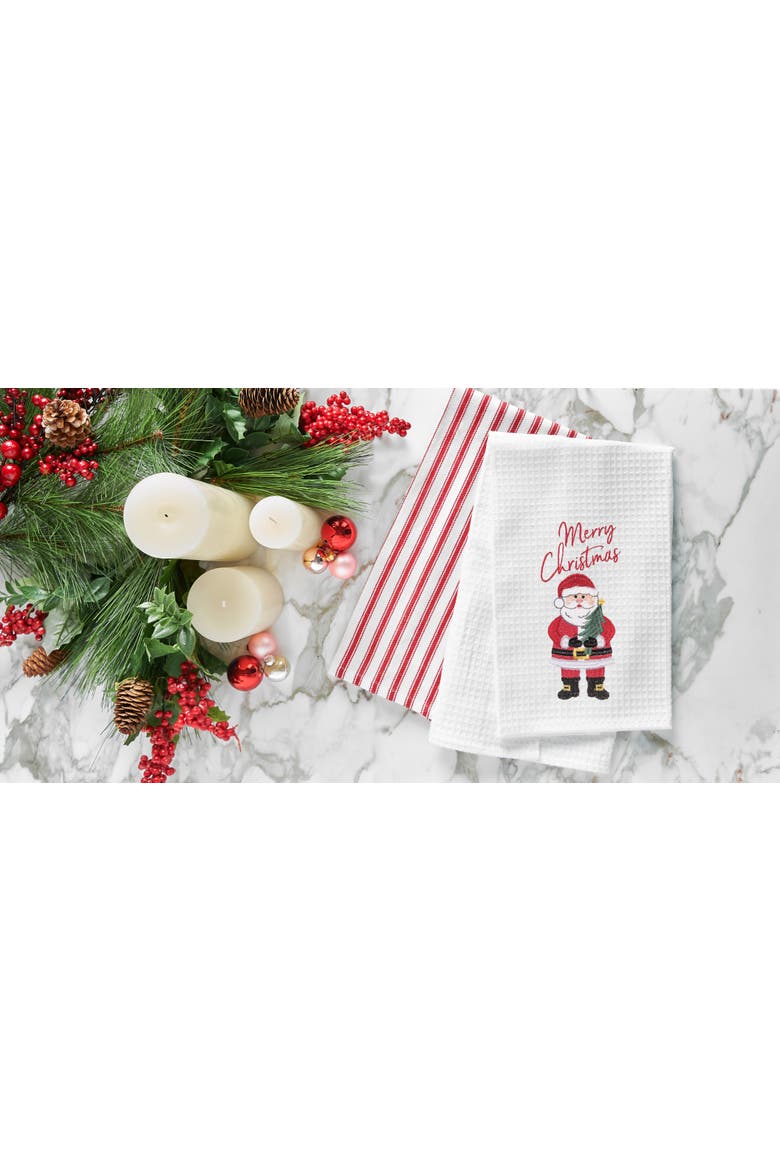 Merry Christmas Santa Embroidered Waffle Weave Kitchen Towel, Alternate, color, White