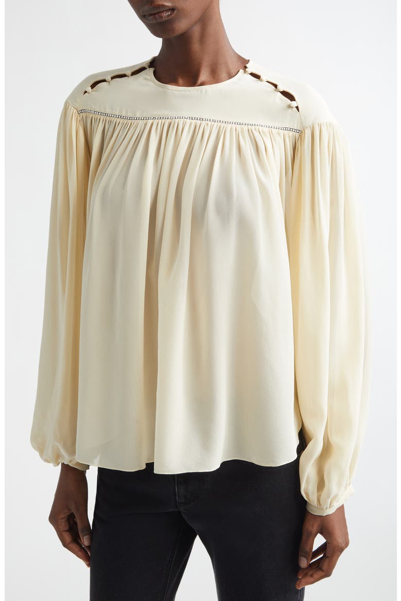 Nuna Beaded Silk Georgette Top, Alternate, color, ECRU