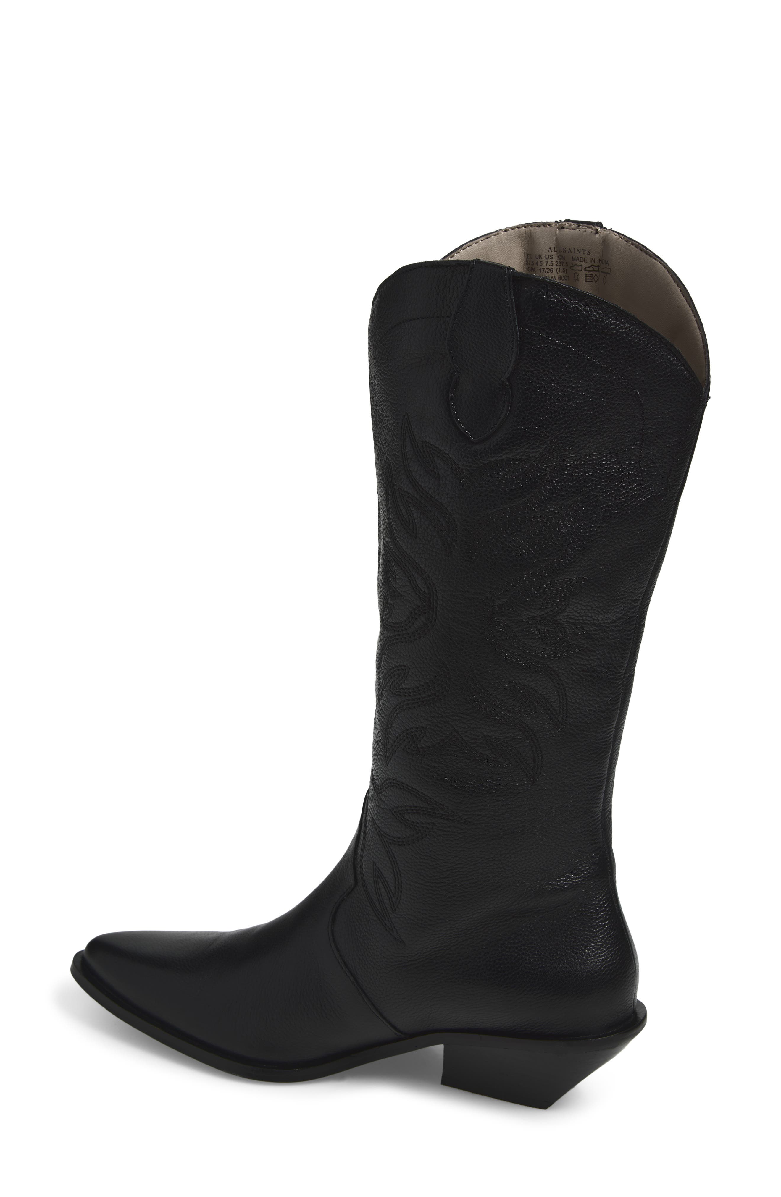 Freya Leather Western Boot, Alternate, color, BLACK