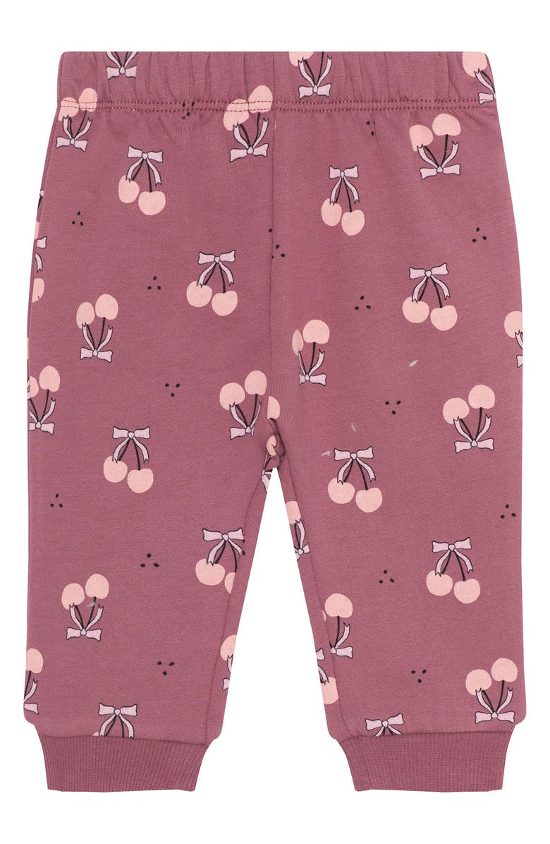 PL Baby by Petit Lem Fox Faux Fur Sweatshirt, Joggers, Socks & Headband Set, Alternate, color, Cherries