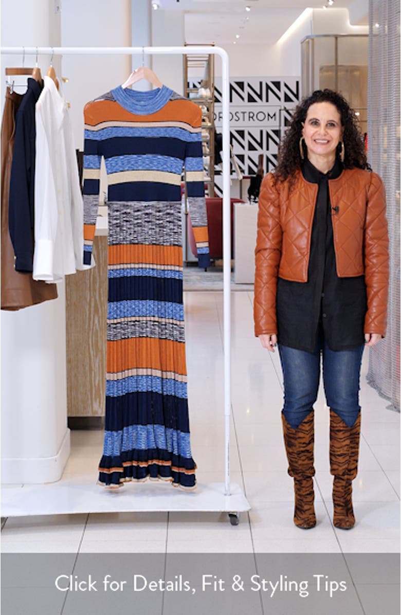 Evangeline Stripe Rib & Pleat Mock Neck Maxi Dress, sales video thumbnail