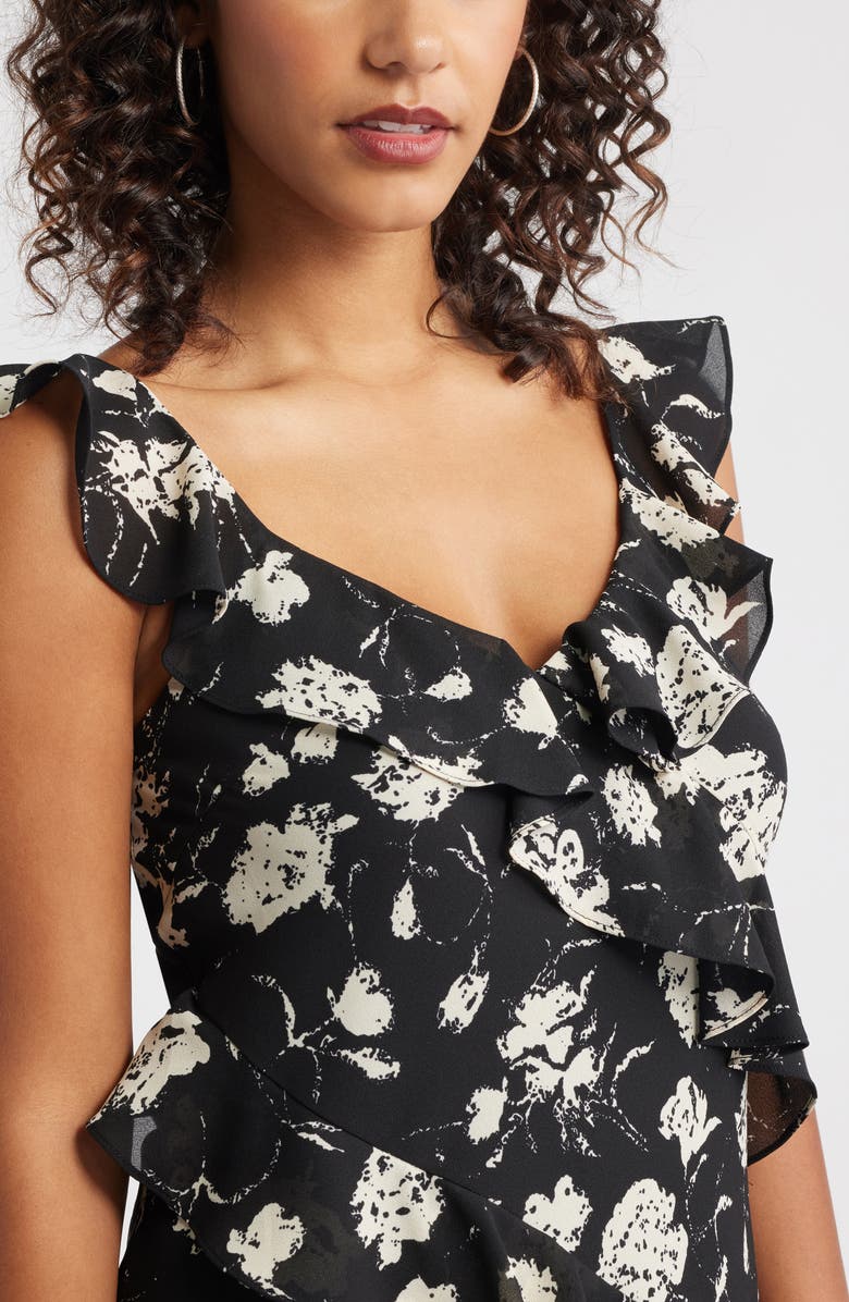 Chelsea28 Ruffle Midi Dress, Alternate, color, Black- Ivory Floral
