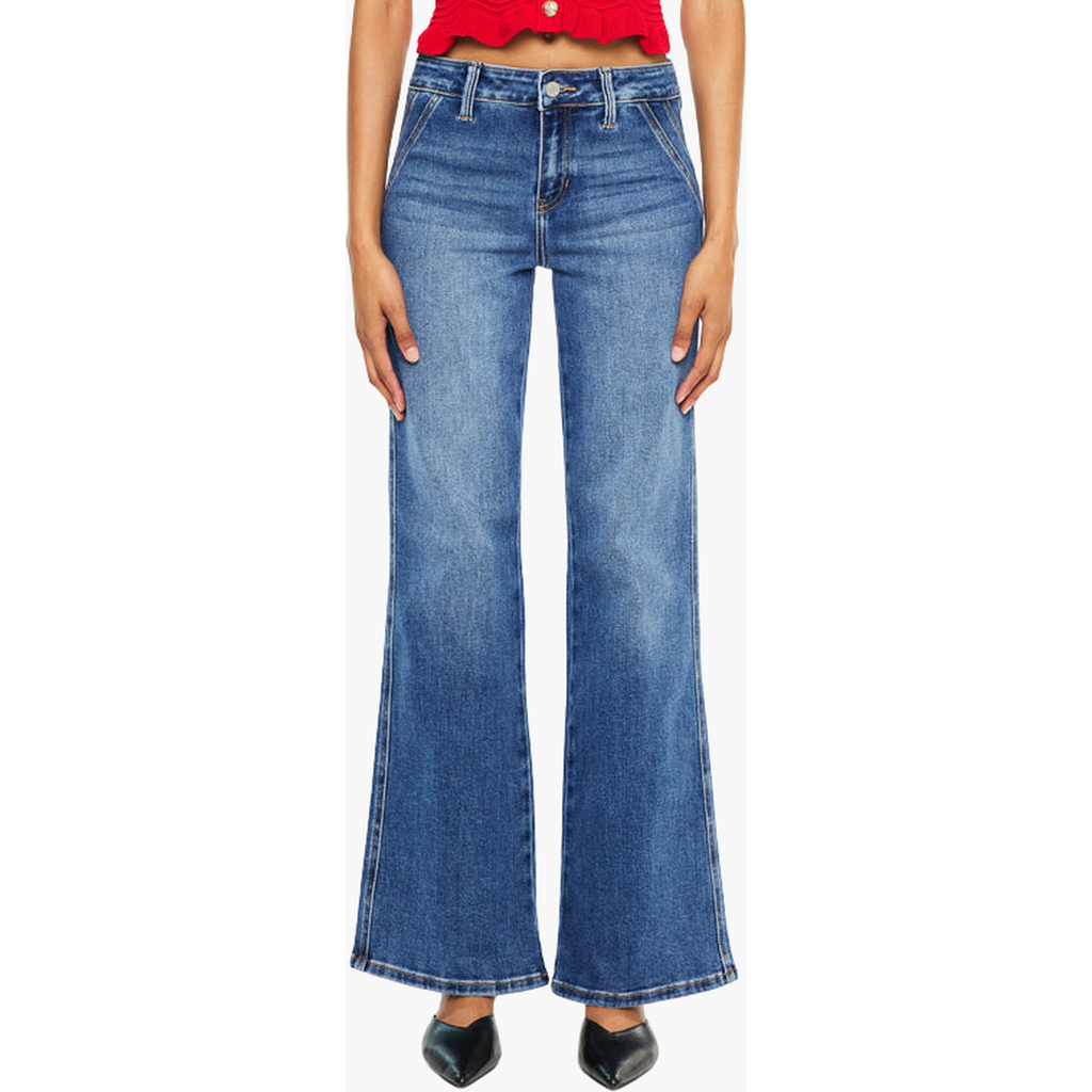 Kancan Ita Mid Rise Wide Flare Jeans In Blue