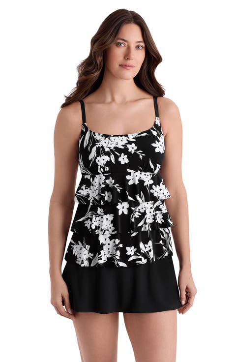 Faux Ruffle Skirtini Long Torso Swimsuit